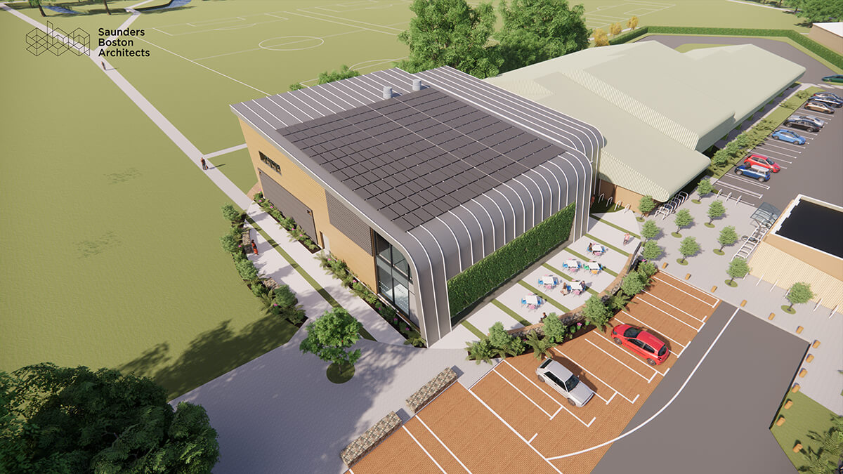 Hartham Leisure Centre exntension and refurbishment, aerial view of the site